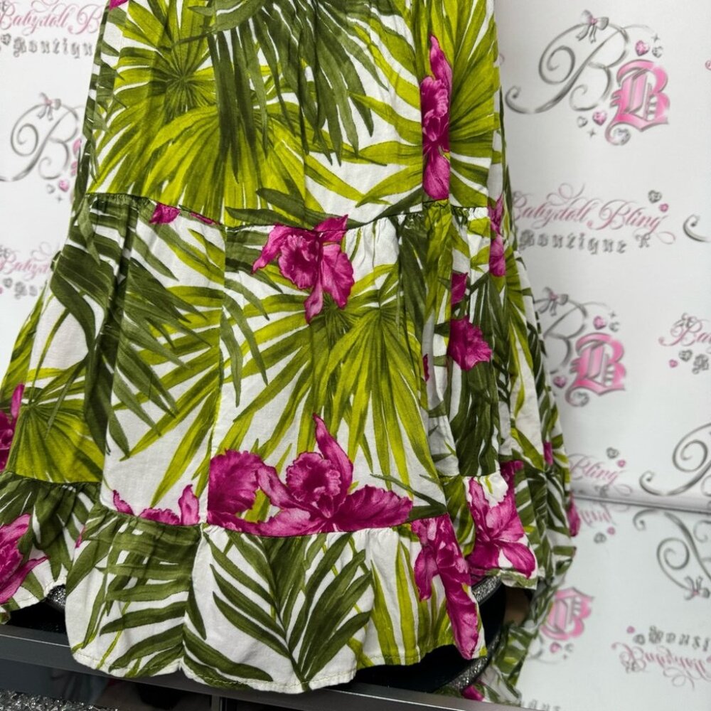 Brandy Melville dress tropical 🌴 green white pink open back strappy beach 🏖️ - Picture 3 of 14